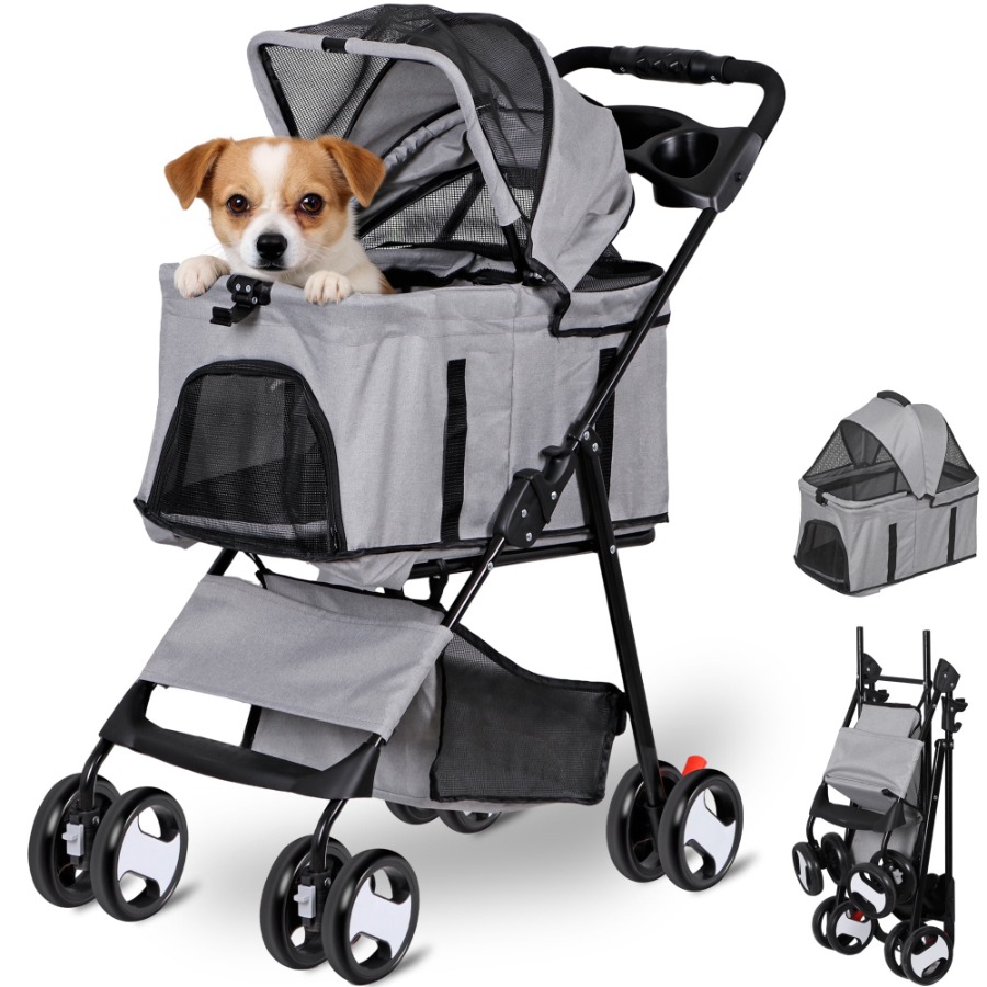 Pet Stroller Carrier - 4 Wheels 3-in-1 Foldable Pet Dog