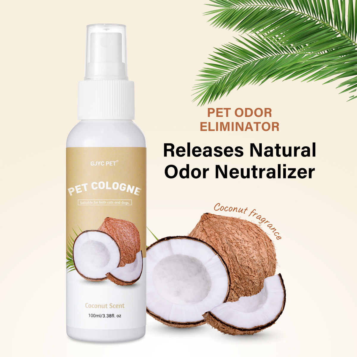 Pet Cologne Spray - Pet Deodorizing Spray Coconut Scent 100ml