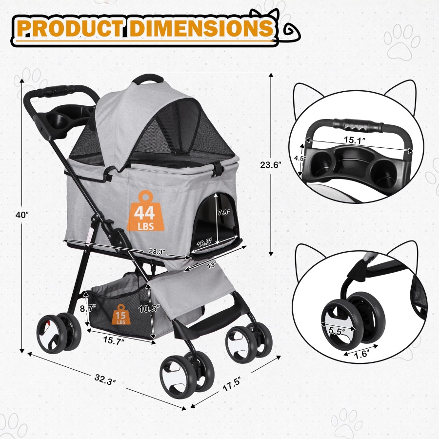 4 Wheels 3-in-1 Foldable Pet D - Pet Stroller Carrier recensione e prezzo