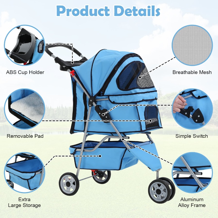 3 Wheels Dog Stroller Folding  - Pet Stroller Carrier recensione e prezzo